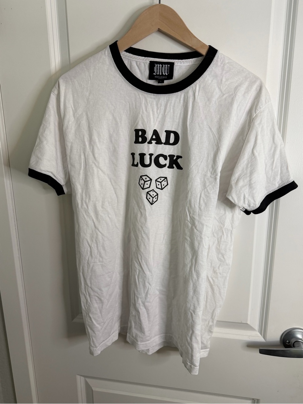 White & Black 'Bad Luck' Ringer Tee